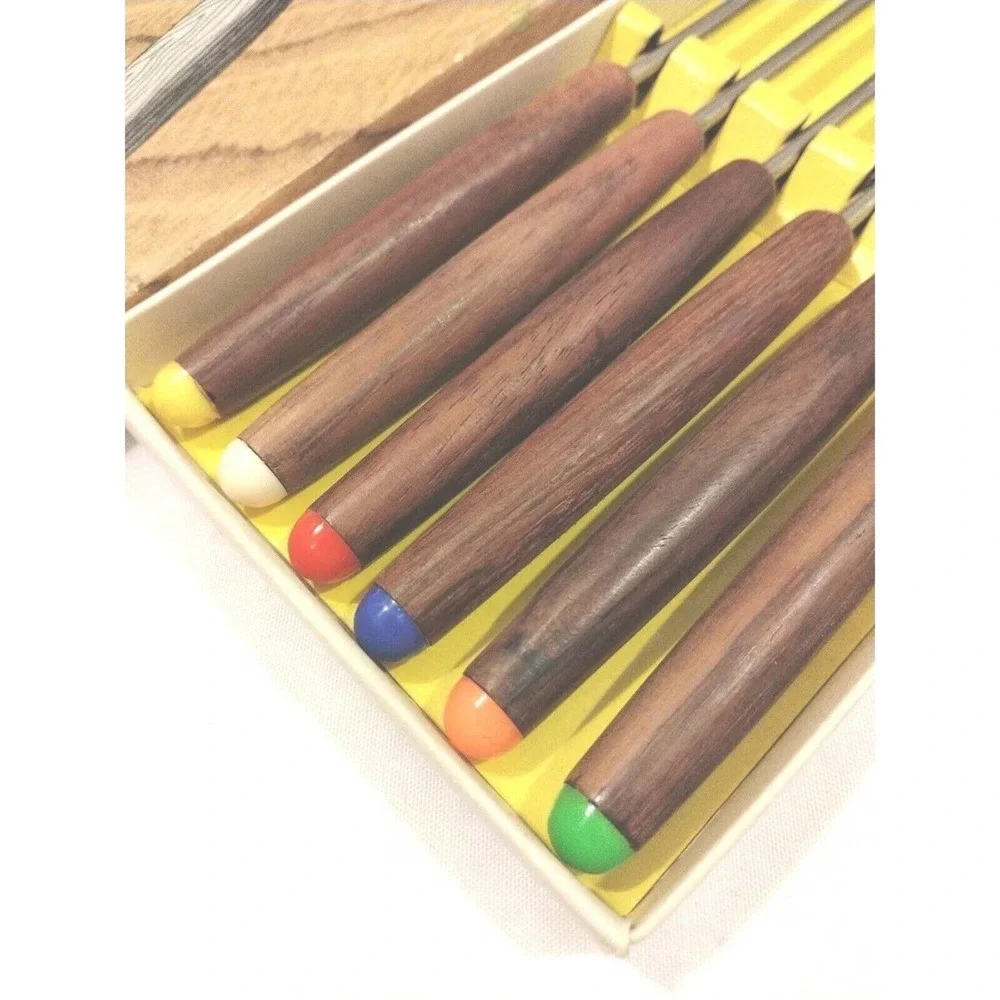1970s Fondue Forks Set (6‎ Pieces) MultiColor Stainless Steel New in BOX Vintage